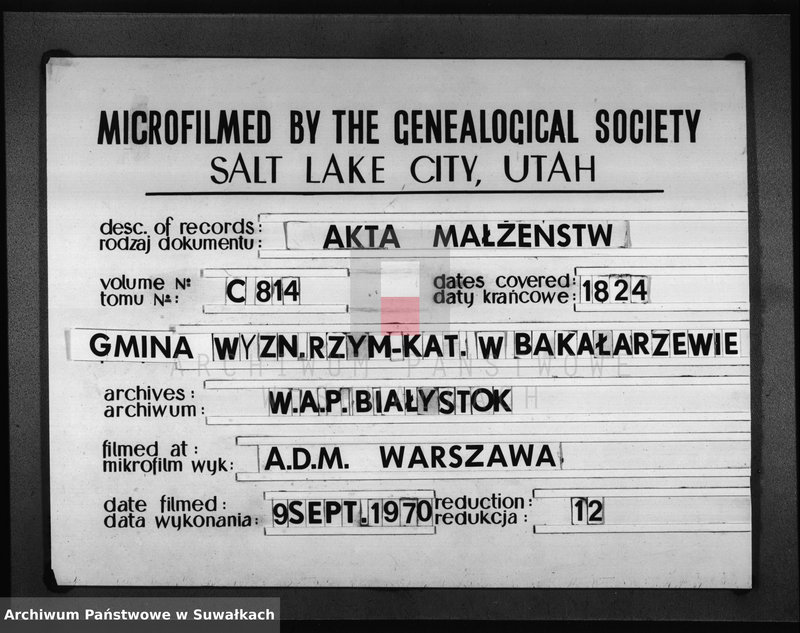 Obraz 16 z jednostki "Akta Zaślubionych Urzędnika Stanu Cywilnego Gminy Bakałarzewskiey Na Rok 1824-ty"