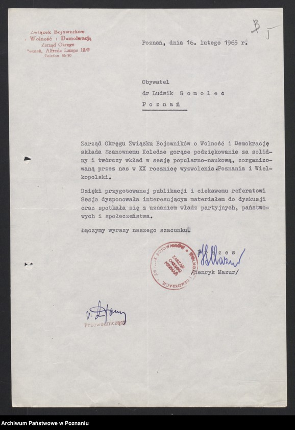 Obraz 17 z jednostki "Popularyzacja postępowych tradycji walk o narodowe i społeczne wyzwolenie. /Obchody rocznic, wystawy, referaty okolicznościowe, spotkania, sesje popularno - naukowe, konkursy/."