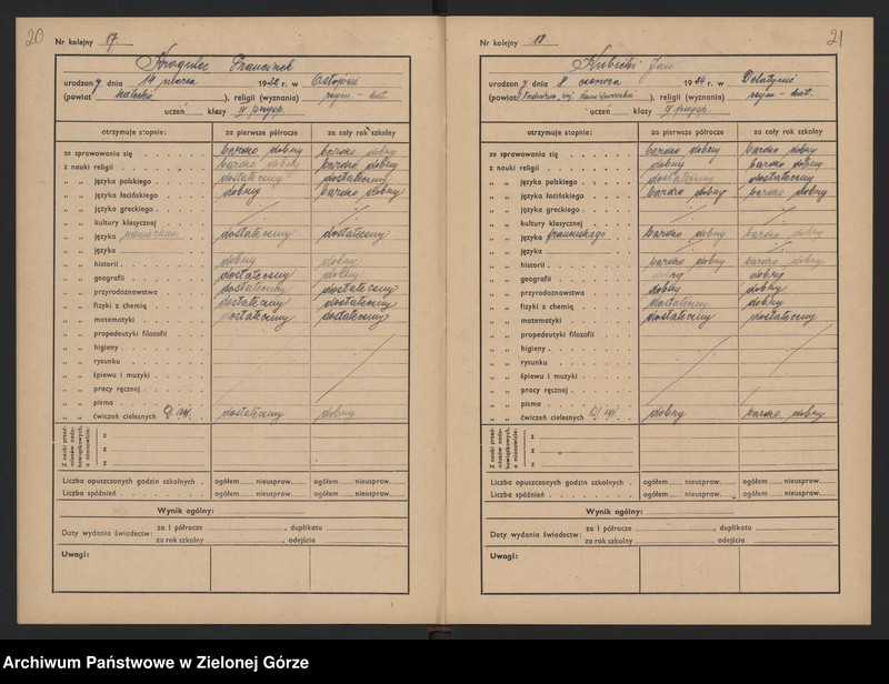 image.from.unit.number "Państwowe Gimnazjum i Liceum Koedukacyjne w Zielonej Górze -katalog główny klasa IV przyśp.- rok szkolny 1945/1946"