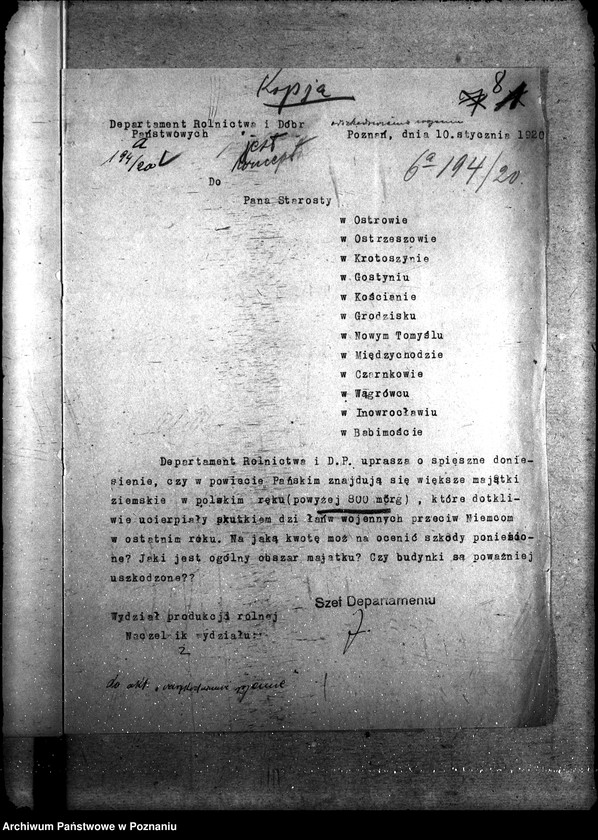 Obraz 12 z jednostki "Sprawy ogólno-administracyjne. Szkody wojenne, zapomogi gosp. rozporządzenie 9.3.20 r."