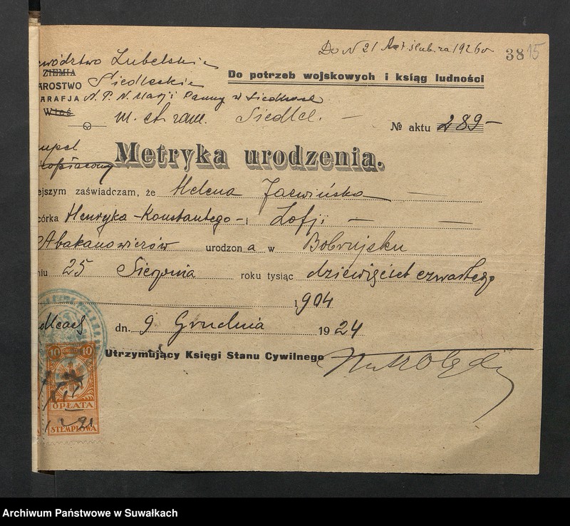 image.from.unit.number "Aneksa do Aktów Ślubnych parafji Wigierskiej za 1926 rok"