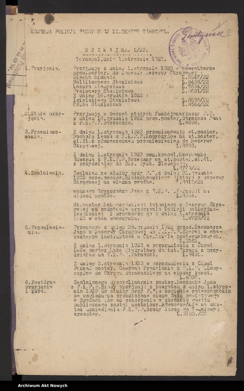 image.from.unit.number "[Rozkazy Komendanta Policji Państwowej IX Okręgu w Tarnopolu. (Nr 1-80/1923)]"