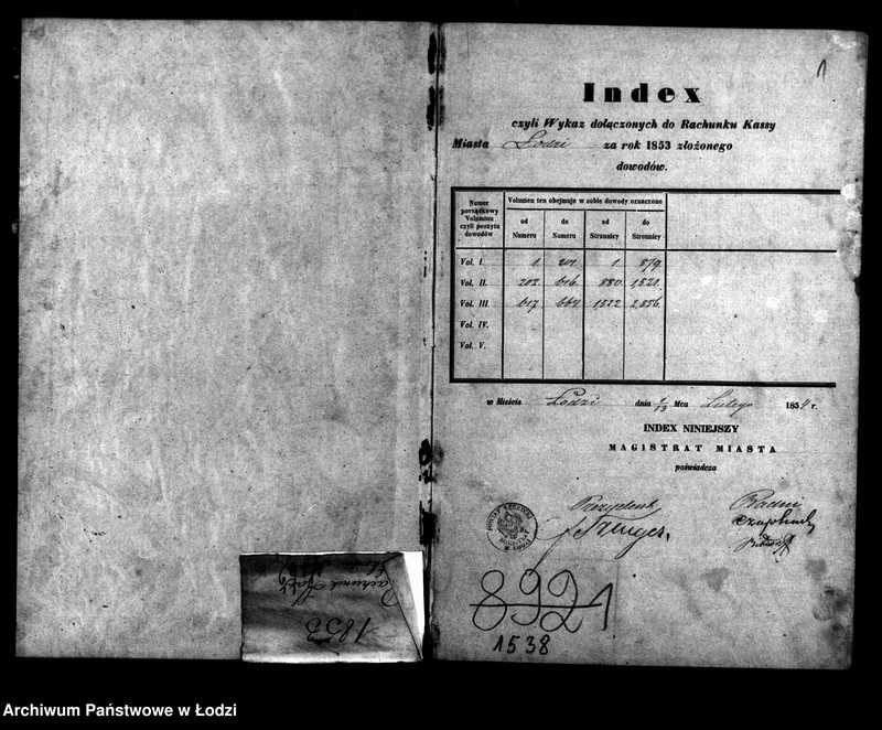 Obraz 5 z jednostki "Rachunek kasy ekonomicznej m. Łodzi za rok 1853"