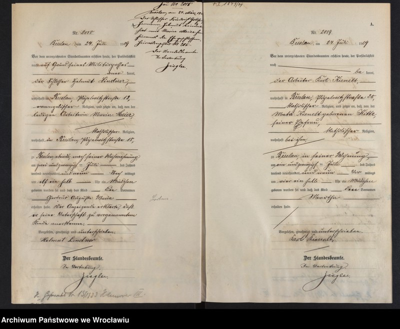 image.from.unit.number "Geburts-Haupt-Register Breslau I 1909 Band 6"