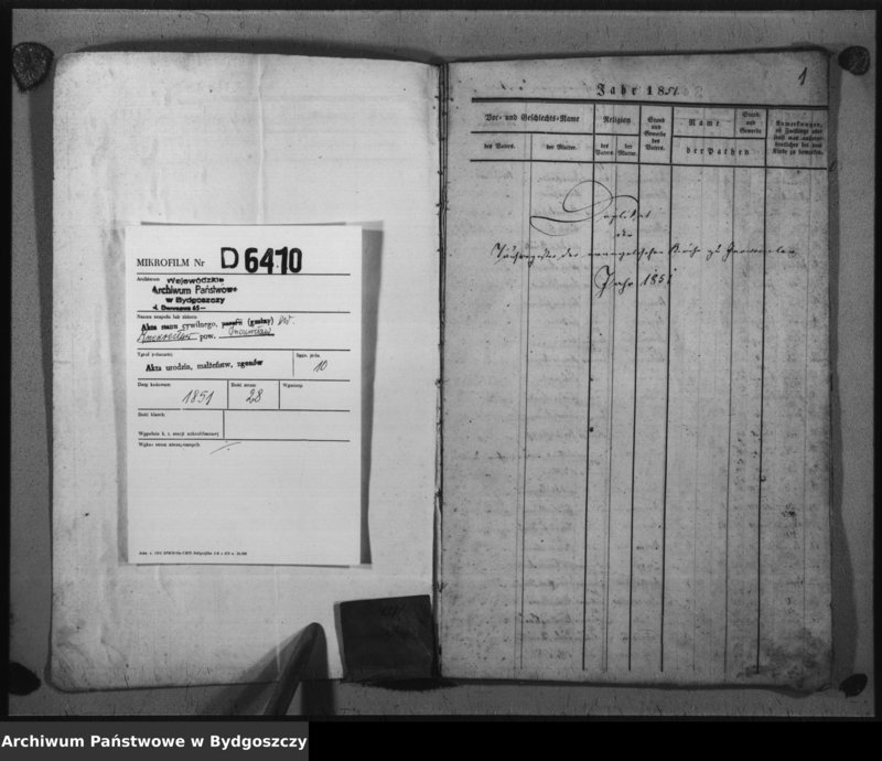 image.from.unit.number "Duplikat der Tauf - Trau - und Todtregister der evangelischen Kirche zu Inowrazlaw Jahr 1851"