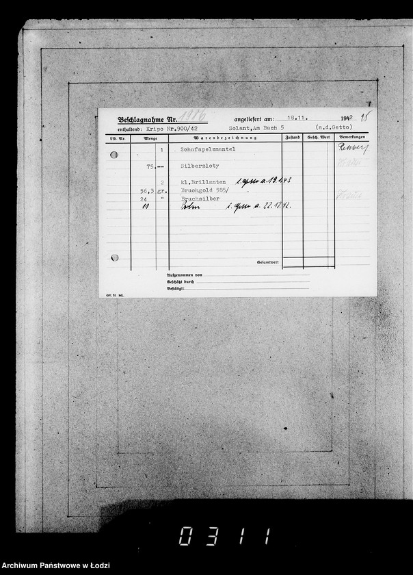 Obraz 19 z jednostki "Kripo 1801-2000 [Kartoteka skonfiskowanego majątku ruchomego u Żydów]"