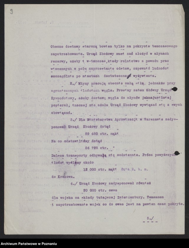 Obraz 11 z jednostki "[Sprawozdania Urzędu Zbożowego w Poznaniu dla Departamentu Aprowizacji byłej Dzielnicy Pruskiej]"