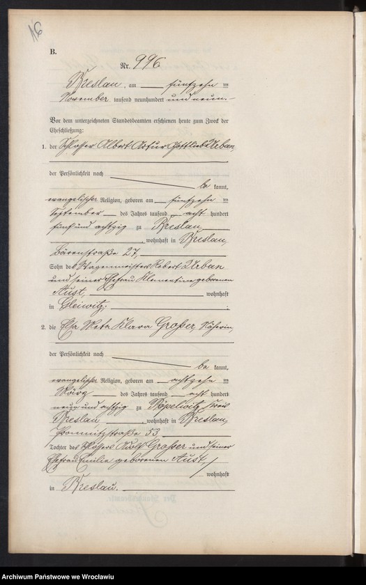 image.from.unit.number "Heiraths-Neben-Register Breslau I 1909 Band 6"