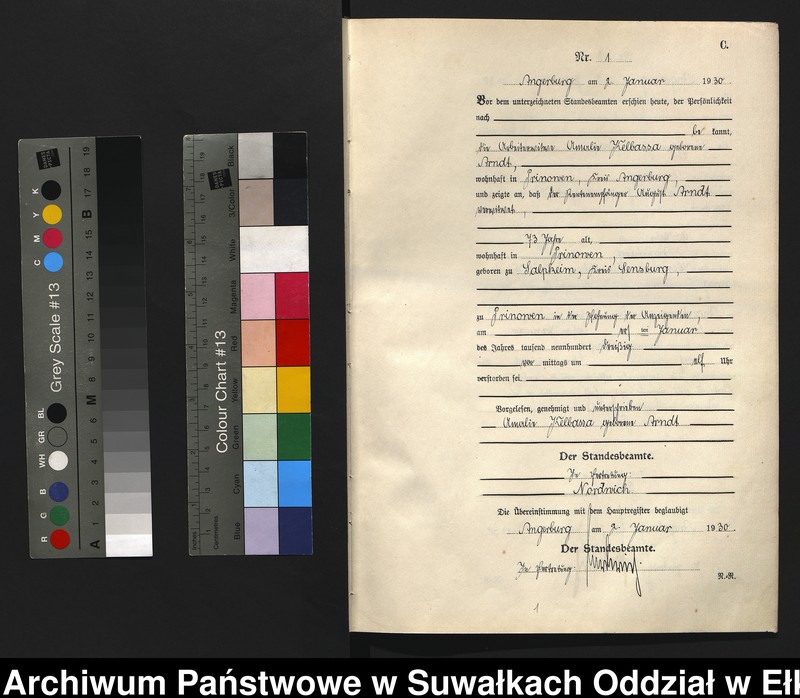 image.from.unit.number "C2. Sterbe - Register (Neben - Register) Standesamt Angerburg Ostpr. einschl. der Standesamtsbezirk Gross Strengeln, Kehlen und Prinowen"