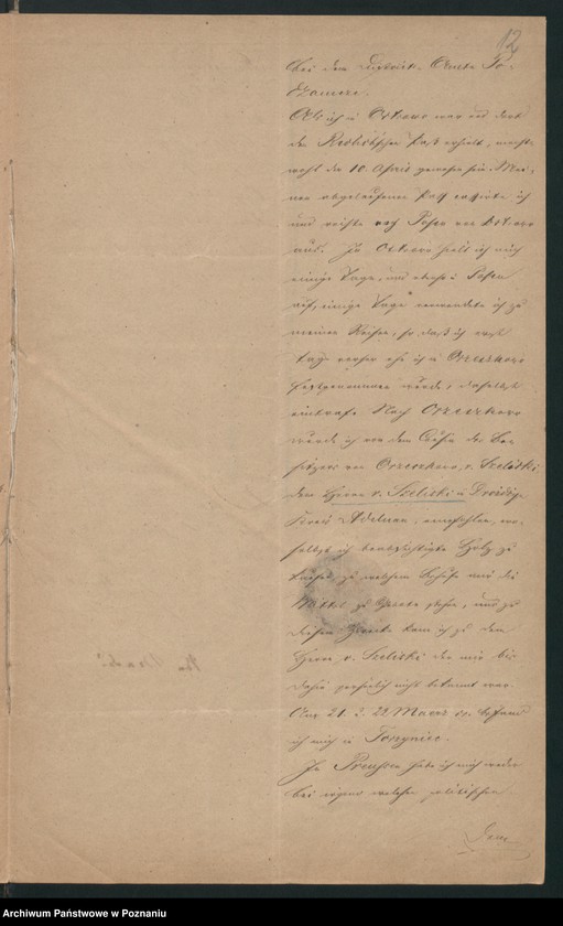 Obraz 15 z jednostki "Acta betreffend den in Orzeszkowo Kreis Schroda /Środa/ am 23.April 1864 verhafteten, angeblichen Holzkaufmann Josef Redlich aus Raszkowo, Kreis Adelnau /Odolanów/."