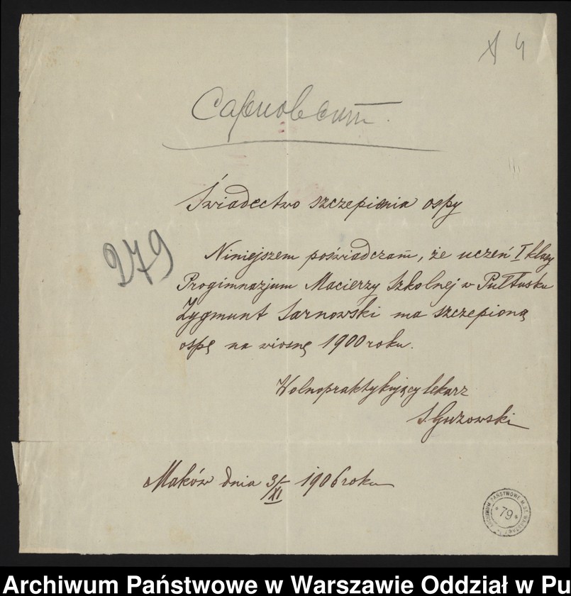 image.from.unit.number "Akta osobowe ucznia Zygmunta Sarnowskiego syna Pawła /1 zdjęcie/"