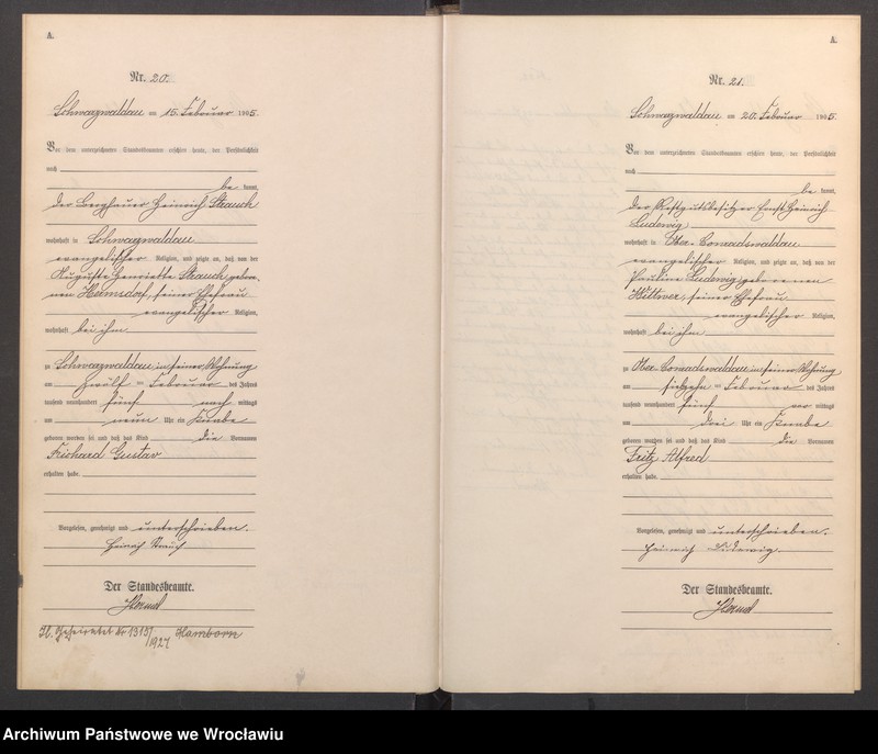 image.from.unit.number "Geburts-Haupt-Register Schwarzwaldau (Czarny Bór) 1905"