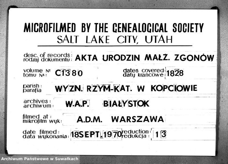 image.from.unit.number "Kięga Duplikatu Zawierajaca w sobie Akta Stanu Cywilnego od dnia 1-go Stycznia do dnia ostatniego Grudnia 1828 r. Urodzonych, Zaślubionych i Zmarłych w Parafii Kopciowskiey"