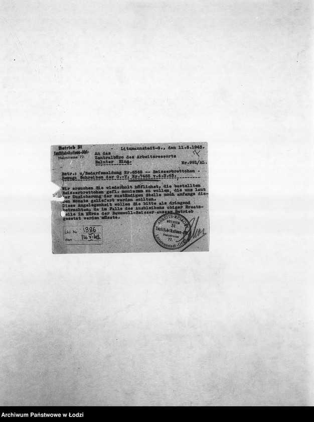 Obraz 10 z jednostki "Textil-Fabrikations-Abteilung [Produkcja i zapotrzebowanie materiałów dla resortu pracy]"