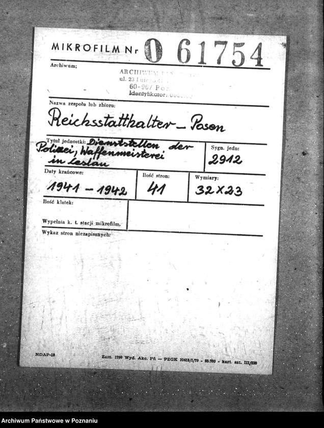 Obraz 2 z jednostki "Dienststellen der Polizei, Waffenmeisterei in Leslau"