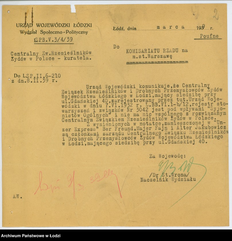 Obraz 5 z jednostki "[Sprawa rozwiązania Centralnego Związku Rzemieślników Żydów w Polsce]"