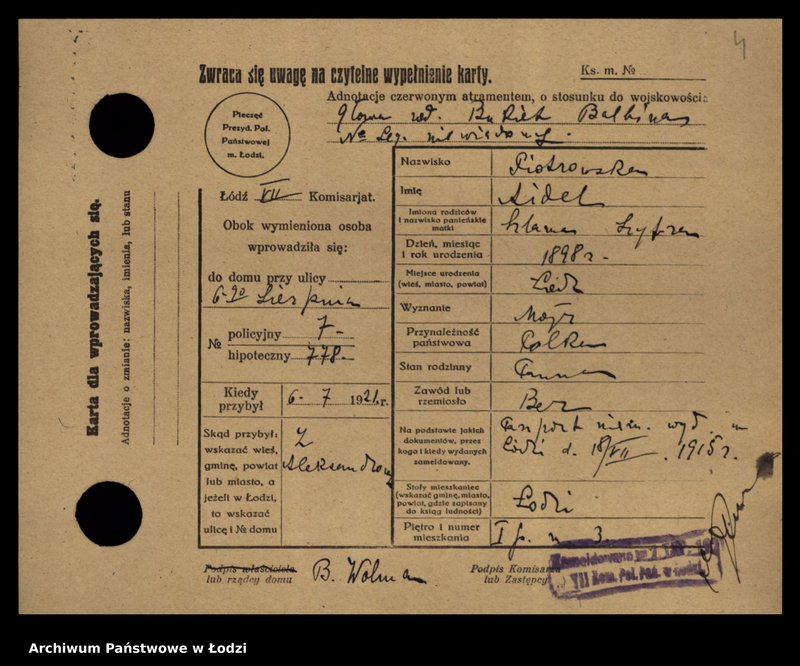 Obraz 6 z jednostki "[Spis ludności Łodzi] Piotrowska-Piotrowski"