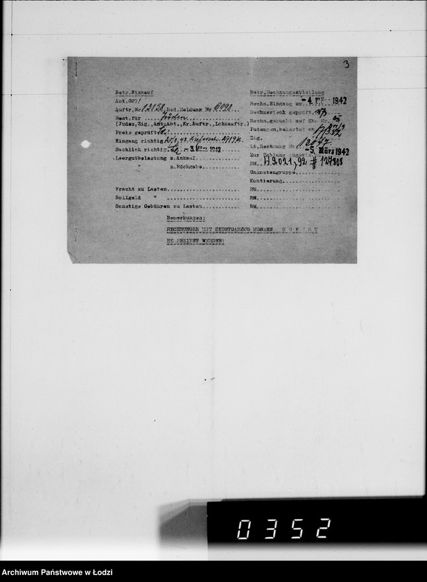 Obraz 7 z jednostki "Rechnungen zu Aufträge. Ziegenhagen [za dostawy towarów dla Getta]"