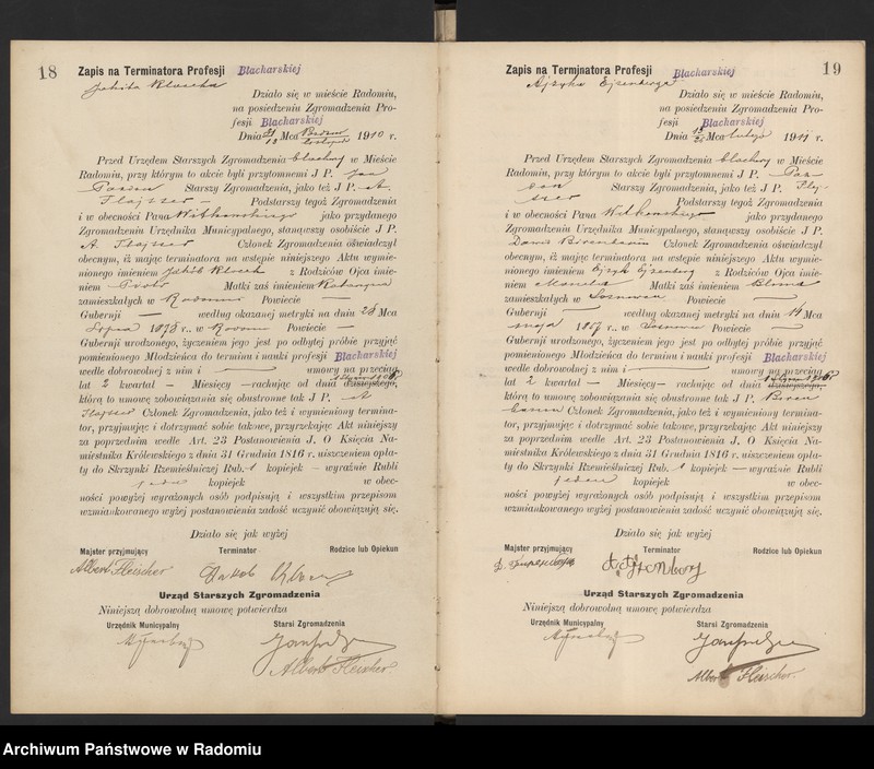 image.from.unit.number "[Księga zapisów na terminatora, czeladnika i majstra profesji blacharskiej]"