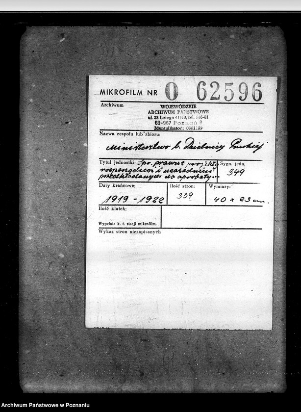 Obraz 2 z jednostki "Sprawy prawne projekty ustaw, rozporządzeń i uzasadnień przedkładanych do aprobaty p. Ministrowi b. Dzielnicy Pruskiej"