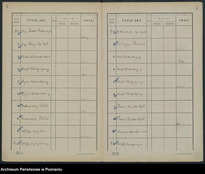 Obraz 6 z jednostki "Sekretarjat P V Wice-Minister Dr Wachowiak. Rejestr akt"