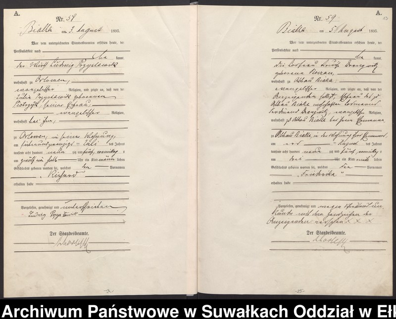 image.from.unit.number "[Geburts-Haupt-Register des Königlichen Preussischen Standes-Amtes Bialla Kreis Johannisburg]"