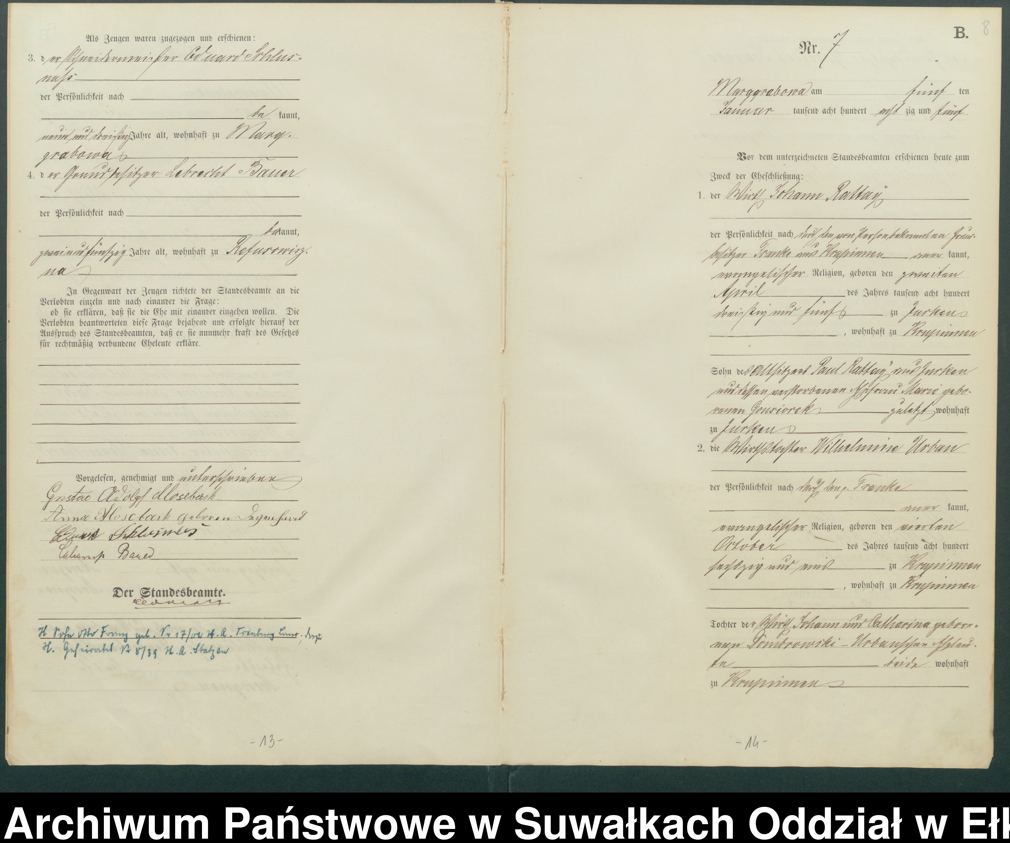 Skan z jednostki: Heiraths-Haupt-Register des Königlichen Preussischen Standes-Amtes Landgemeinde Marggrabowa Kreis Oletzko