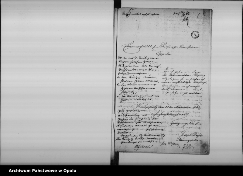Obraz 6 z jednostki "Acta der Königl[ichen] Bauhandwerker Prüfungs-Kommission betreffend die Prüfung des Maurerpolier Joseph Buja aus Krappitz [Krapkowice]1867"