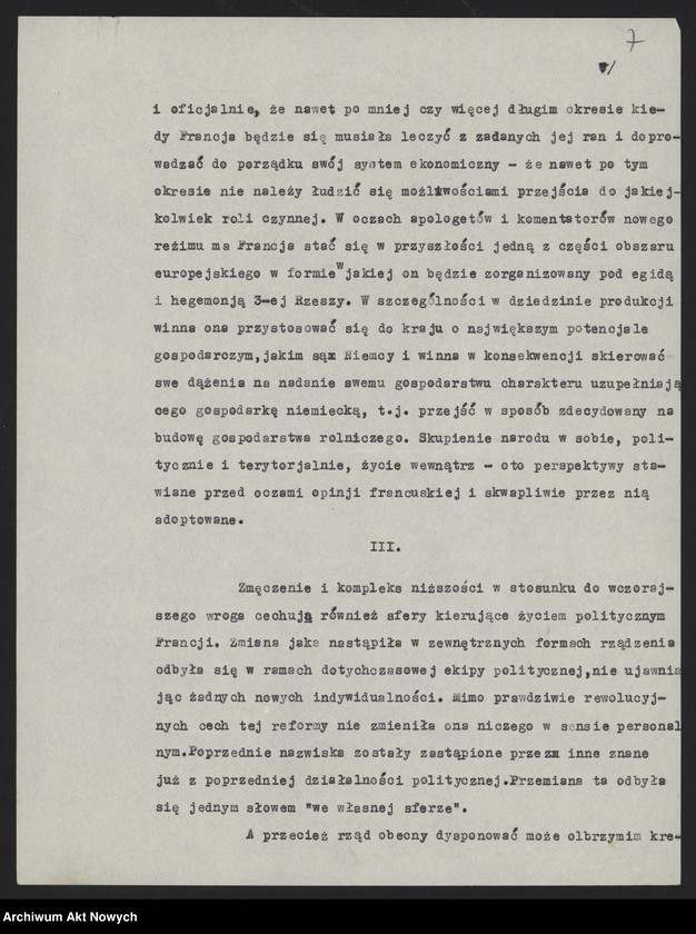 image.from.unit.number "Referat o sytuacji wewnętrznej we Francji po zawarciu zawieszenia broni z Niemcami (Autora nie ustalono, na pierwszej stronie napis - S. Elka)"