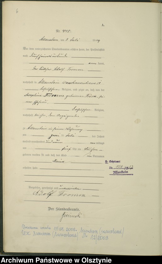 image.from.unit.number "Geburts-Haupt-Register Tom I I, Nr 440-883"