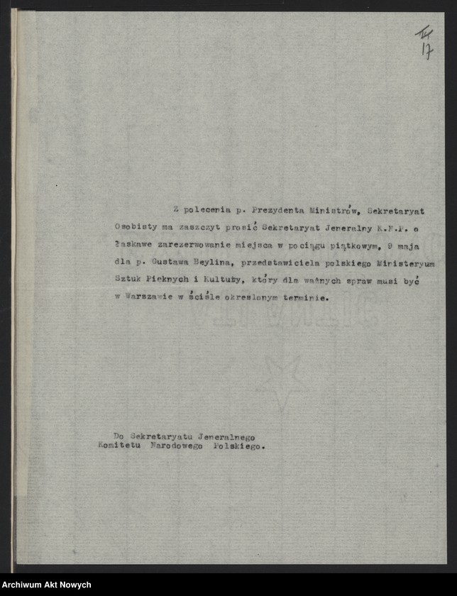 image.from.unit.number "Korespondencja w sprawie biletów na podróże za granicę, uzyskiwania miejsc w kurierze Paryż - Warszawa, paszportów i wiz"