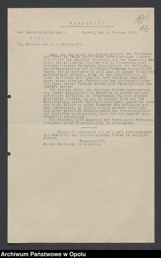 Obraz 15 z jednostki "Tableau des forces de Police, Einwohnerwehr SP, Tendances Militaires /1. Tablica przedstawiająca stan sił policji niemieckiej " Sicherheitspolizei" 2. Wiadomości o radach robotniczych i żołnierskich, 3. Wiadomości o organizacji niemieckiej "Einwohnerwehr" 4. Wiadomości o organizacji "Sicherheitspolizei". 5. Wiadomości o różnych organizacjach niemieckich paramilitarnych/"