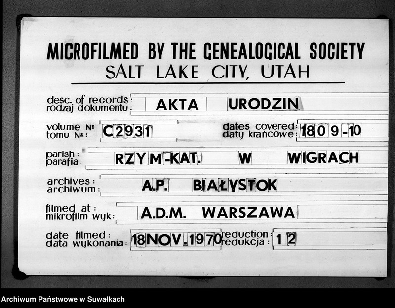 image.from.unit.number "Akta urodzonych gminy wigierskiey od 1-go maja 1809 do dnia ostatniego kwietnia 1810 roku"