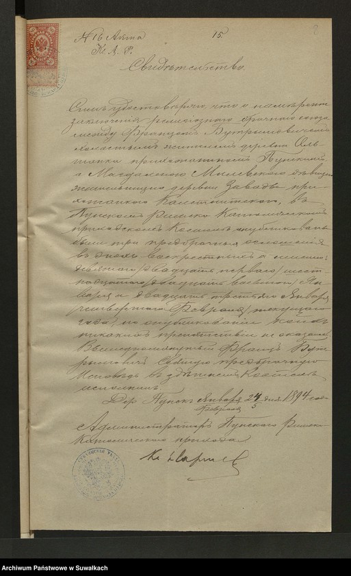 image.from.unit.number "Aneks [do akt małżeństw parafia rzymskokatolicka] Kaletnik 1894"