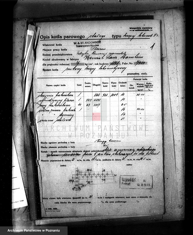 Obraz 5 z jednostki "Firma W. St. Radomski Pleszew nr fabr kotła 588, nr woj. kotła 4593"