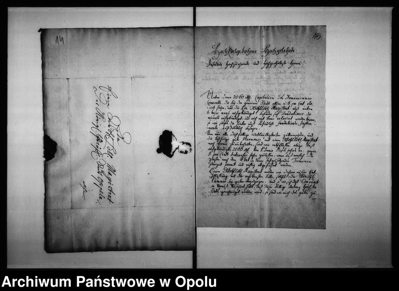 Obraz 15 z jednostki "Acta adhibenda zu denen Rathhäuslichen Actis von Stadt Schulden wegen dem von der Königl: p Cammer zu Breslau aus der Haupt-Armen-Hauss-Casse erhaltenen Darlehn von 5000 rthl. gegen 5 pro Cent Interesse wovon ein gleichmässiges Capital, so bisher zu 6 pro cent verinteressiret werden müssen abgestossen werden soll: Vid: Acta von Bezahlung der Stadt-Schulden: item: Acta wegen Befriedigung der Charlotte Jeltschin"