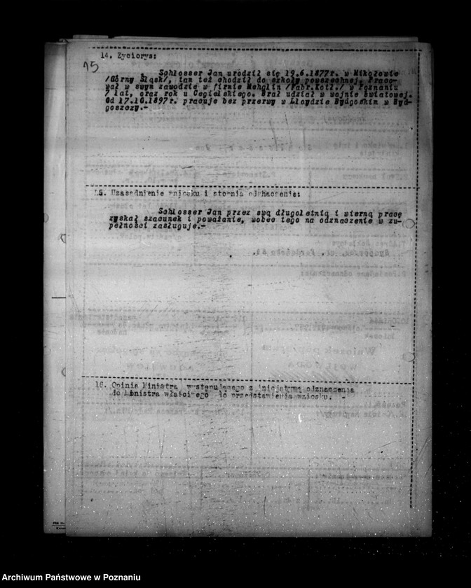 Obraz 20 z jednostki "/Wnioski o odznaczenie ,,Krzyżem Zasługi/"