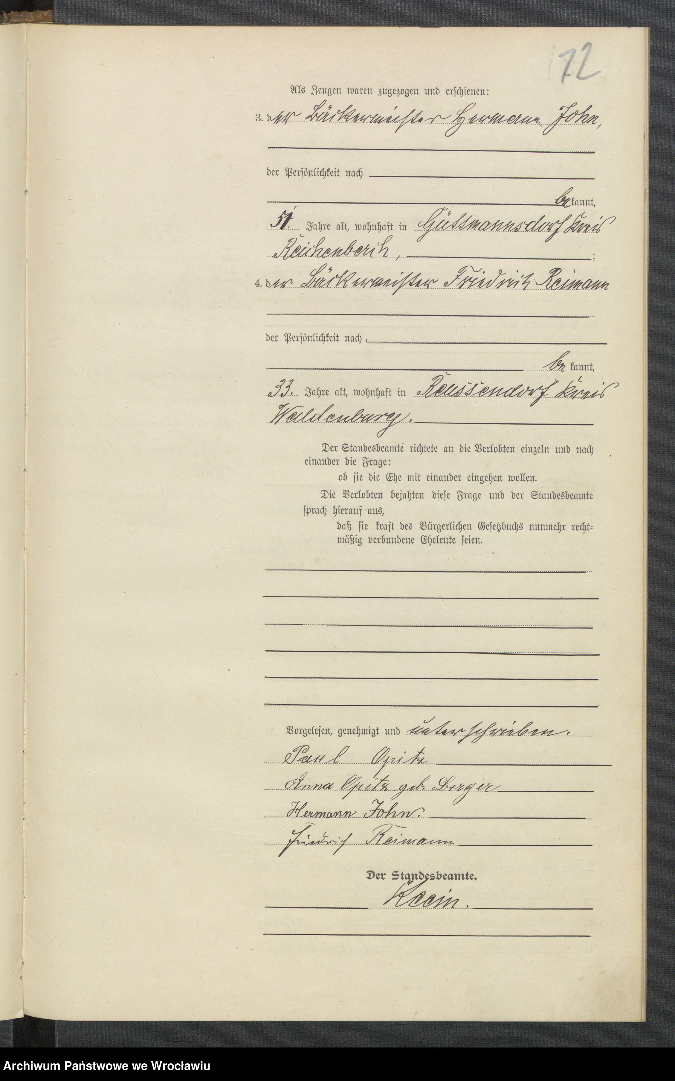 Skan z jednostki: Księga małżeństw USC w Szczawienku (Nieder Salzbrunn) 1901