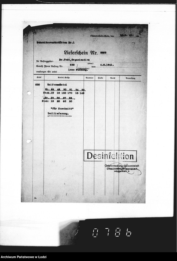 Obraz 10 z jednostki "[Dowody dostawy umundurowania dla firmy O.dr Todt Organisation"