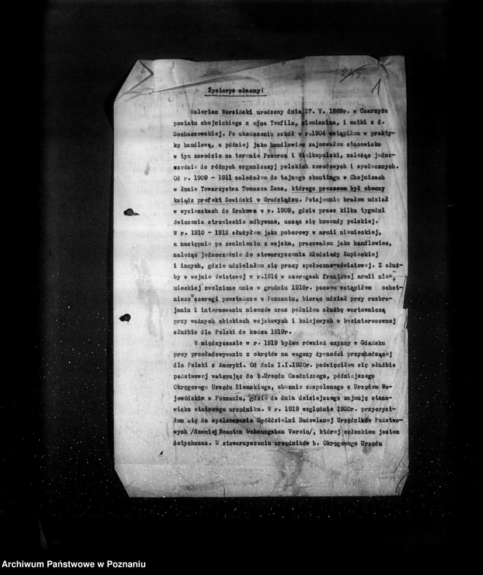 Obraz 4 z jednostki "/Walerian Wasiński, urzędnik Urzędu Wojewódzkiego życiorys/"