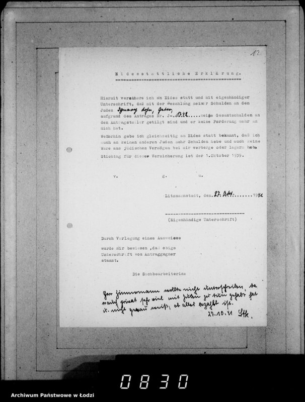 Obraz 16 z jednostki "J 1741-1760 [Wnioski Żydów z Getta o zwrot należności za towar wzięty na kredyt]"