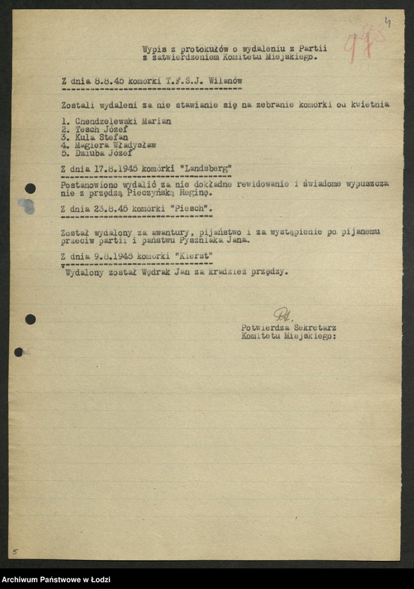 Obraz 5 z jednostki "Ankiety sprawozdawcze instruktora Komitetu Miejskiego Tomaszów Mazowiecki [z załącznikami]"