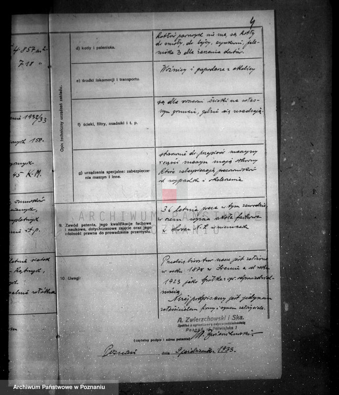 Obraz 8 z jednostki "Zatwierdzenie zakładu przemysłowego /fabryki wyrobów drewnianych/ A. Zwierzchowski i Spółka w Poznaniu"