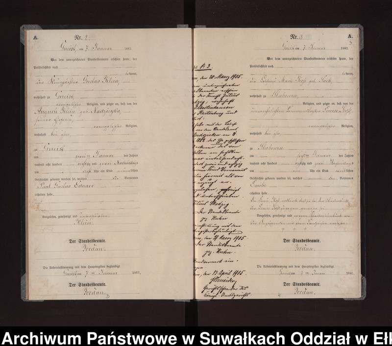 image.from.unit.number "Geburts-Neben-Register des Königlich Preussischen Standes-Amtes Gneist Kreis Loetzen"