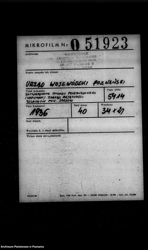 Obraz 2 z jednostki "Zatwierdzenie zakładu przemysłowego /wapniarni/ Zarząd Majętności Szlachcin powiat średzki"