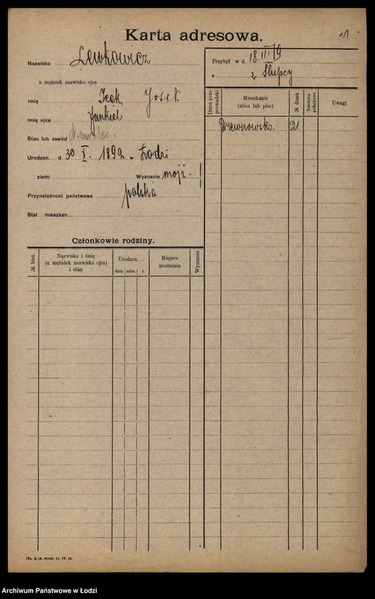 Obraz 13 z jednostki "[Spis ludności Łodzi] Lewkowicz"