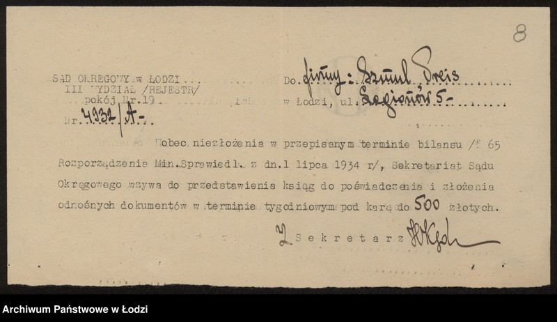 Obraz 10 z jednostki "Szmul Preiss – sprzedaż półbawełnianych towarów"