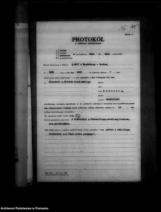 Obraz 20 z jednostki "Mleczarnia w Kaźmierzu powiat szamotulski nr woj. kotła 3499 własność W. Koralewskiego"