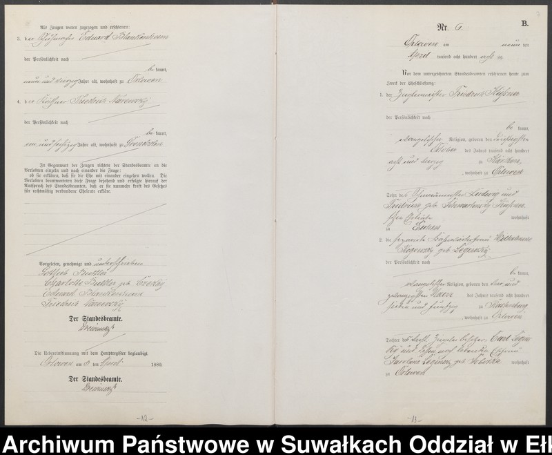 image.from.unit.number "Heiraths-Neben-Register des Preussischen Standes-Amtes Orlowen Kreis Loetzen für das Jahr 1880"
