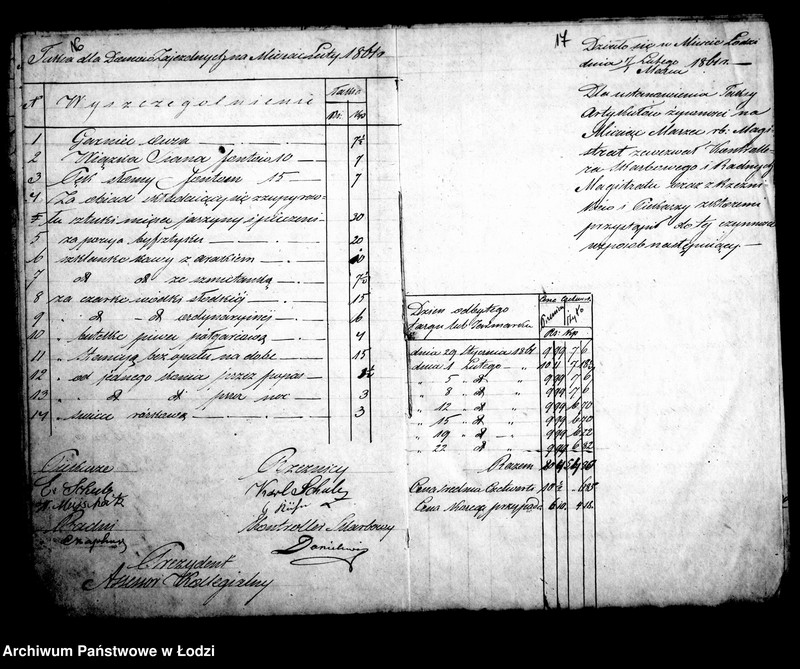 Obraz 14 z jednostki "Księga ustanowionych taks miesięcznych na chleb, bułki i mięso w m. Łodzi 1861 roku"